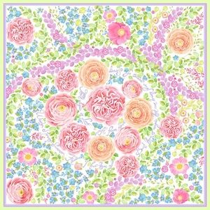 100% silk square scarf white pink floral wrap "4 Seasons of Spring"roses floral